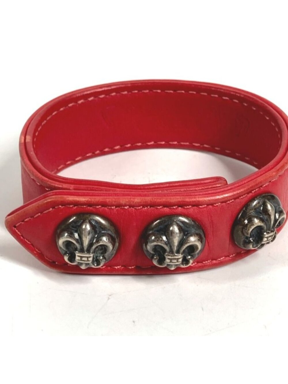 Chrome Hearts Bracelet BS Flare 3 Button 2 Snap Leather Red